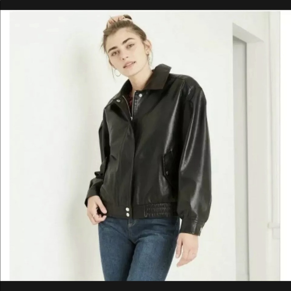 Wild fable Women's Faux Leather Bomber Jacket